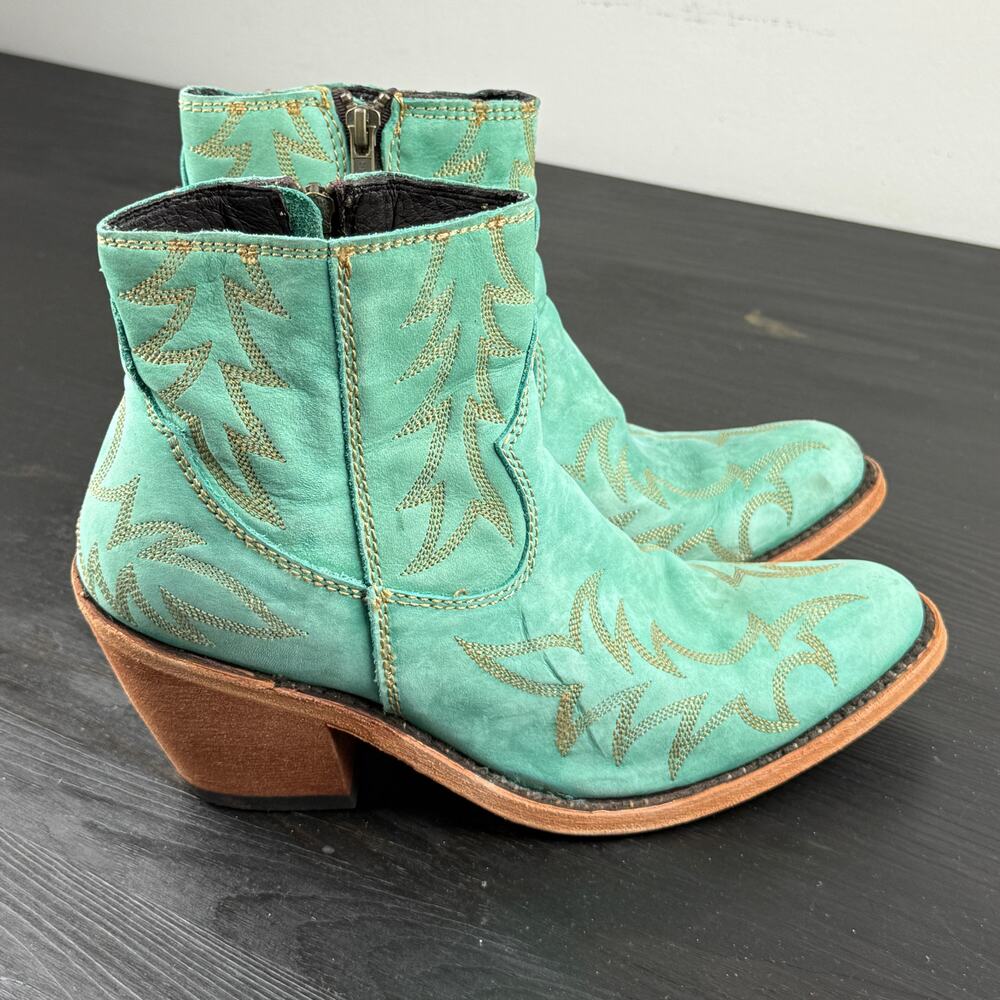 Liberty Black Nubuk Leather Catherine turquoise western cowboy boots 7